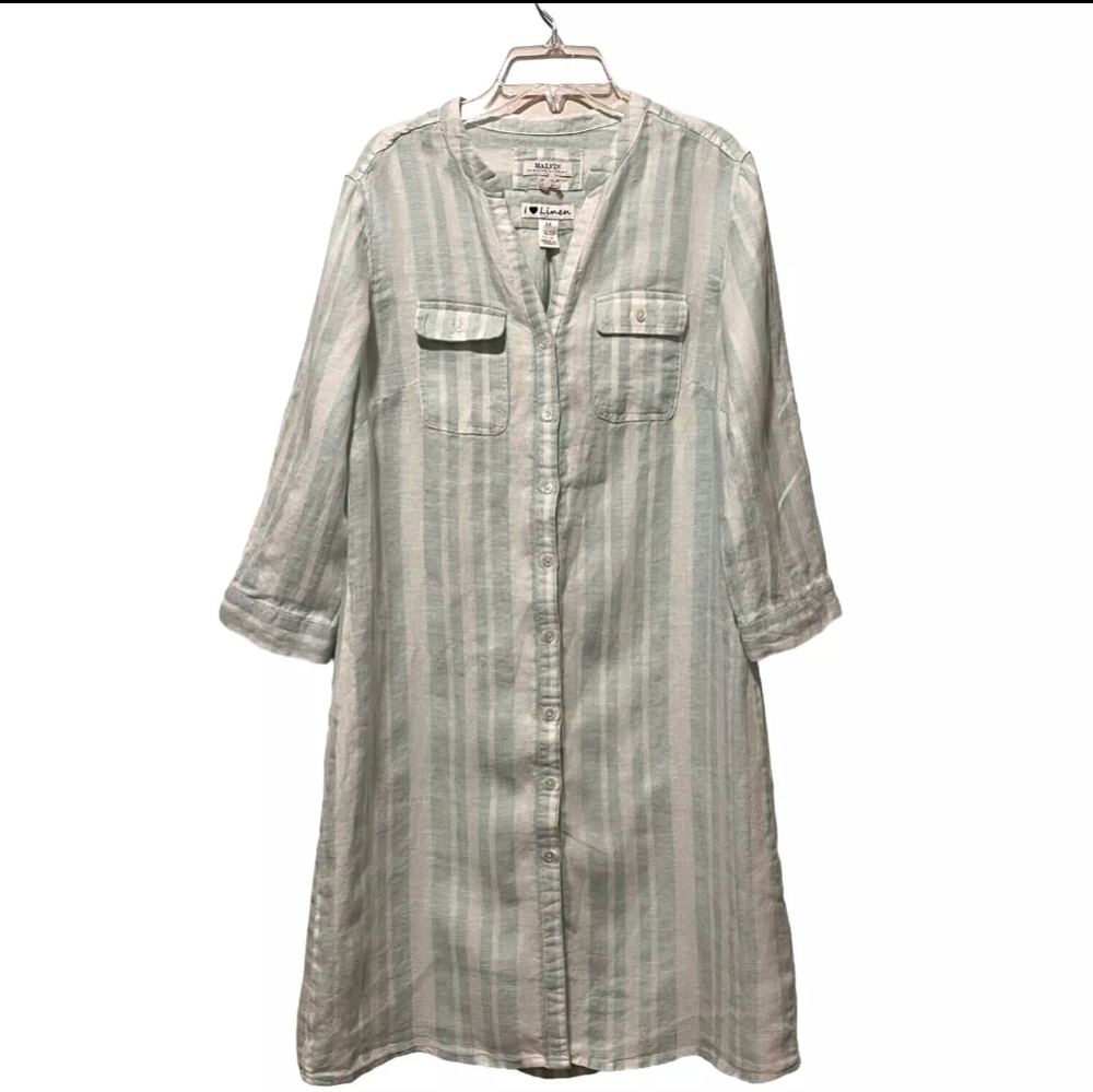 Malvin Hamberg Germany Linen Striped Button Down Shirt Dress Sz. Medium US 8